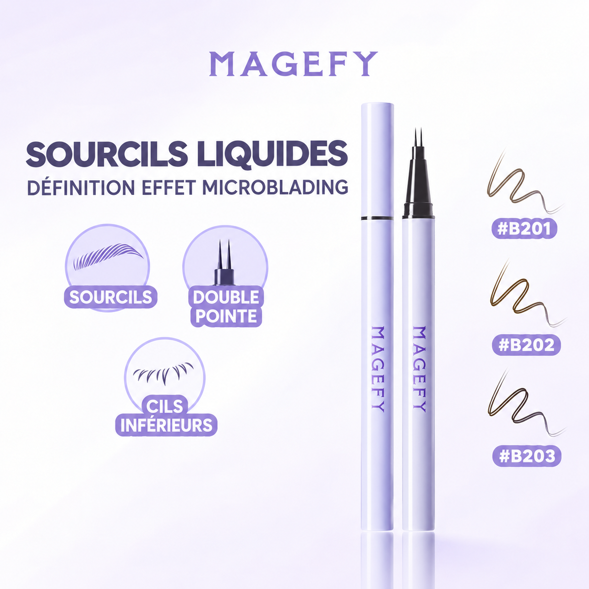 LASH - Stylo à liquide, haute qualité, imperméable, ultra-fin, double embout, tenue 24h - 3 teintes