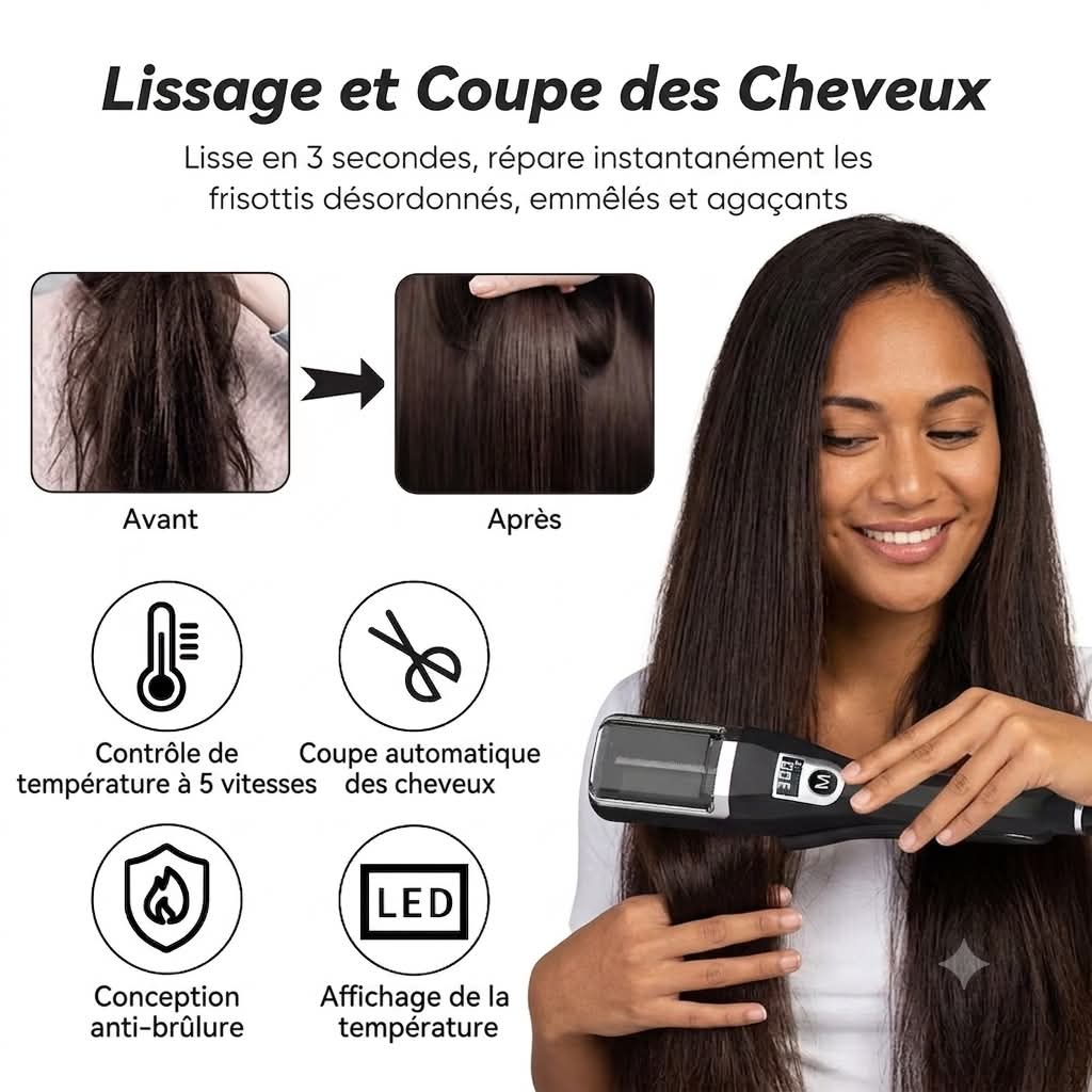 2 en 1 : Lisseur infrarouge rouge & coupe fourches pro