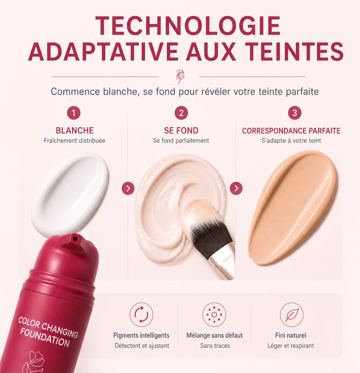 Fond de Teint Changeant de Couleur avec SPF 50 – Fini Naturel & Teint Unifié - 30ml