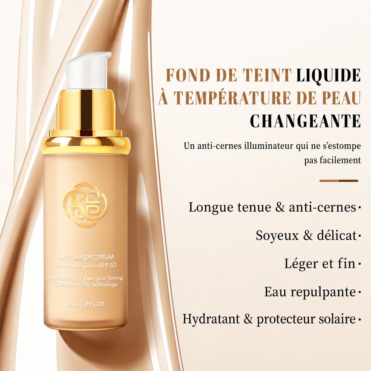 Medium Spectrum SPF 50 – Sérum Solaire Teinté Hydratant & Perfecteur de Teint