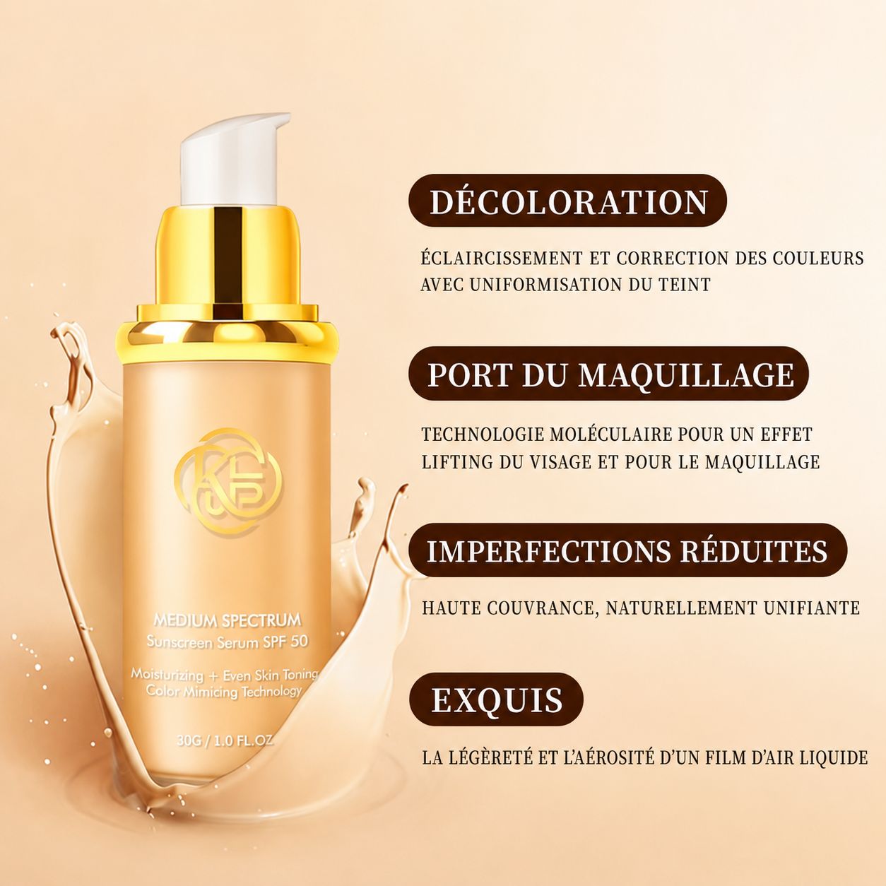 Medium Spectrum SPF 50 – Sérum Solaire Teinté Hydratant & Perfecteur de Teint