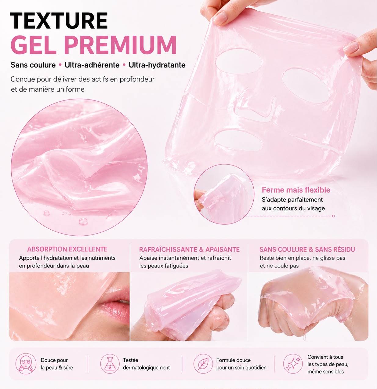 Masque Gelée Collagène Rose PDRN ADN de Saumon – Hydratation Intense