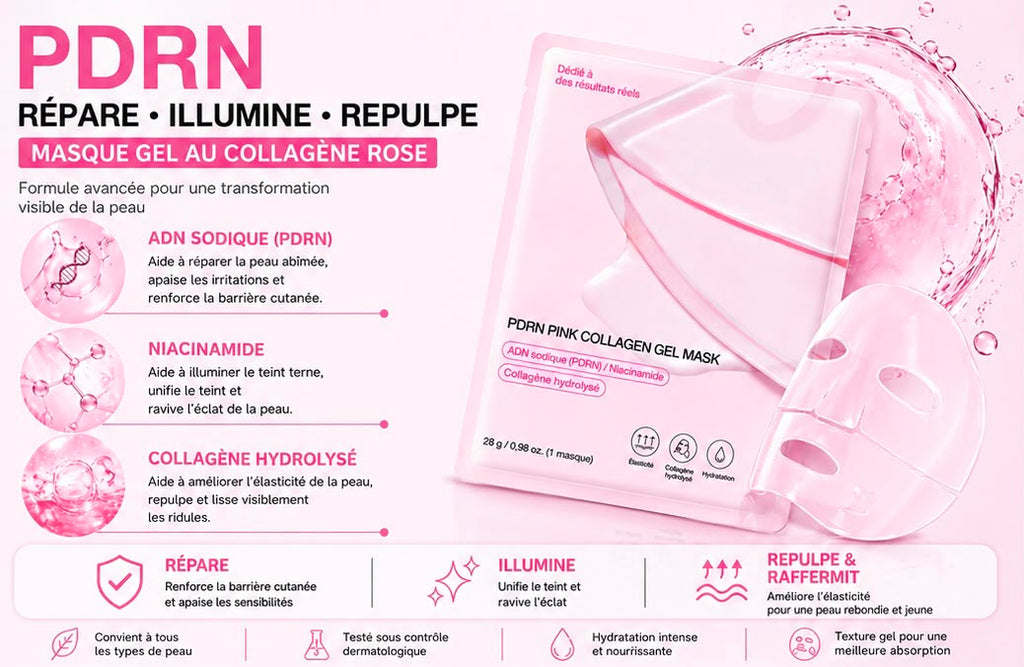 Masque Gelée Collagène Rose PDRN ADN de Saumon – Hydratation Intense
