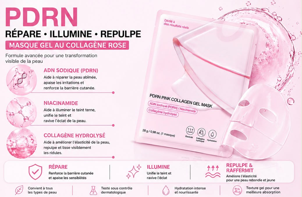 Masque Gelée Collagène Rose PDRN ADN de Saumon – Hydratation Intense