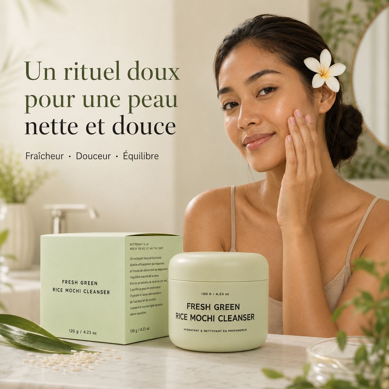 Fresh Green Rice Mochi Cleanser – Nettoyant Visage Hydratant & Purifiant 2-en-1