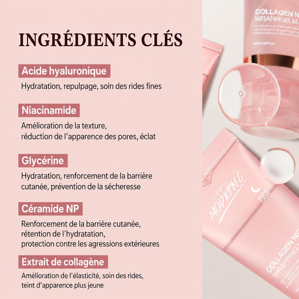 Masque de Nuit Peel-Off au Collagène – Hydratation & Éclat -75ml