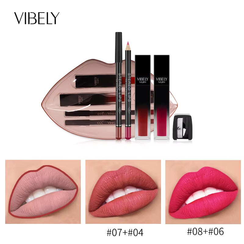 KISS - Coffret Maquillage Lèvres VIBELY, waterproof - Set Gloss et Crayons (2 Coffrets au Choix)