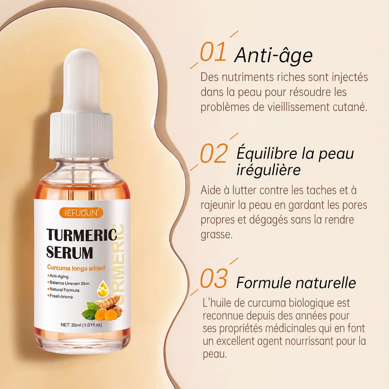 Sérum Visage & Corps & Cheveux au Curcuma – Éclat du Teint