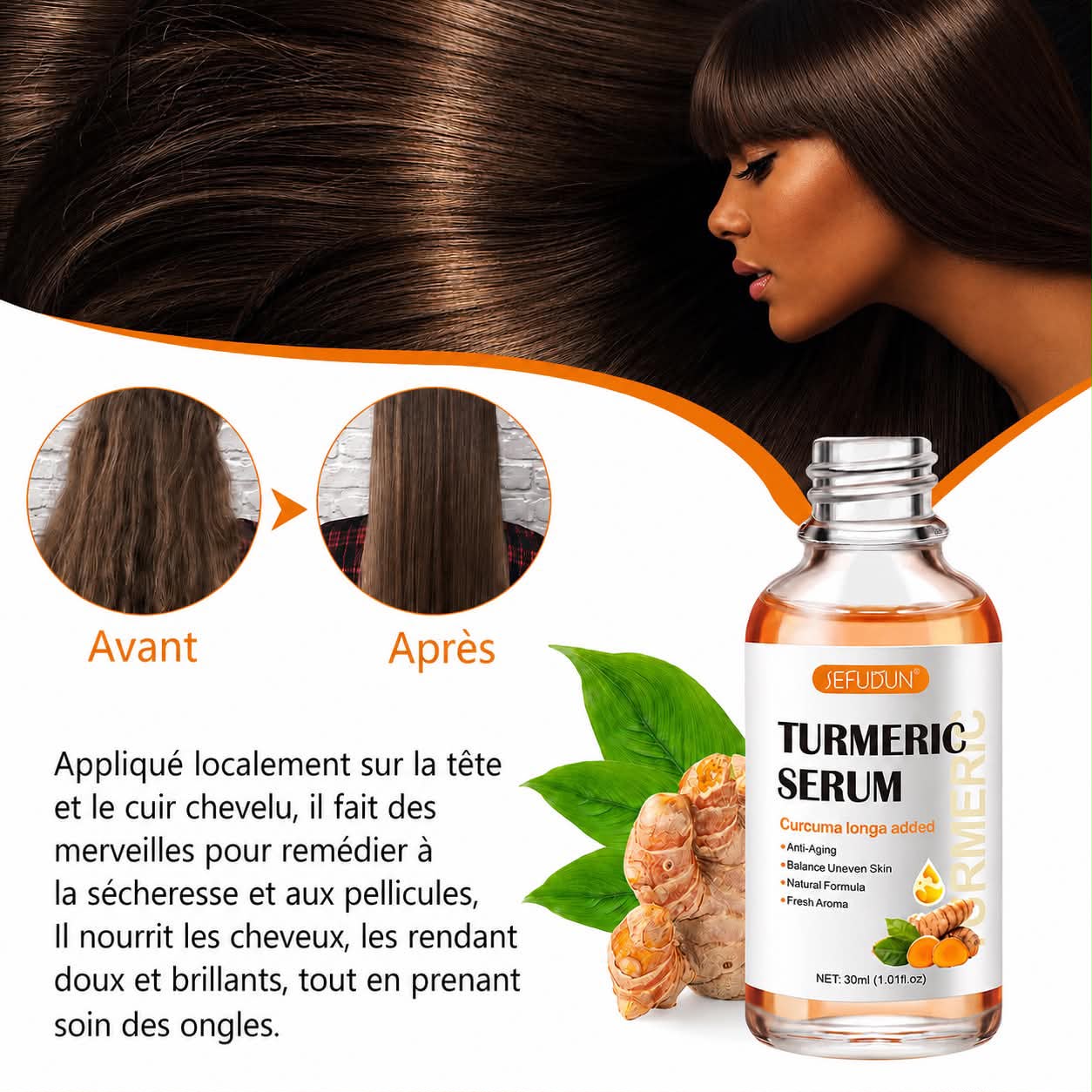 Sérum Visage & Corps & Cheveux au Curcuma – Éclat du Teint