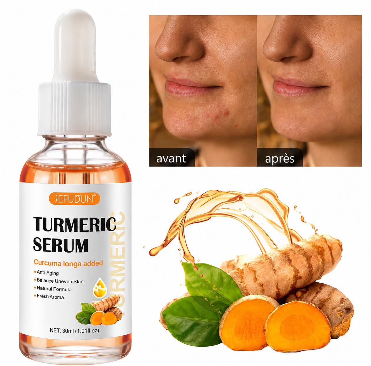 Sérum Visage & Corps & Cheveux au Curcuma – Éclat du Teint
