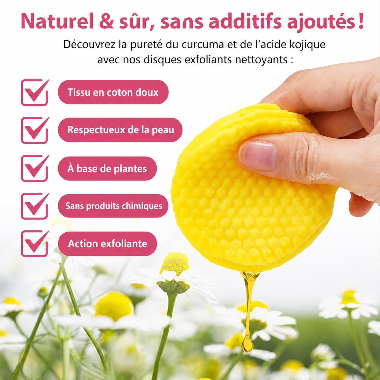 Cotons Nettoyants Acide Kojique & Curcuma – Éclat & Nettoyage Quotidien- 30 pièces